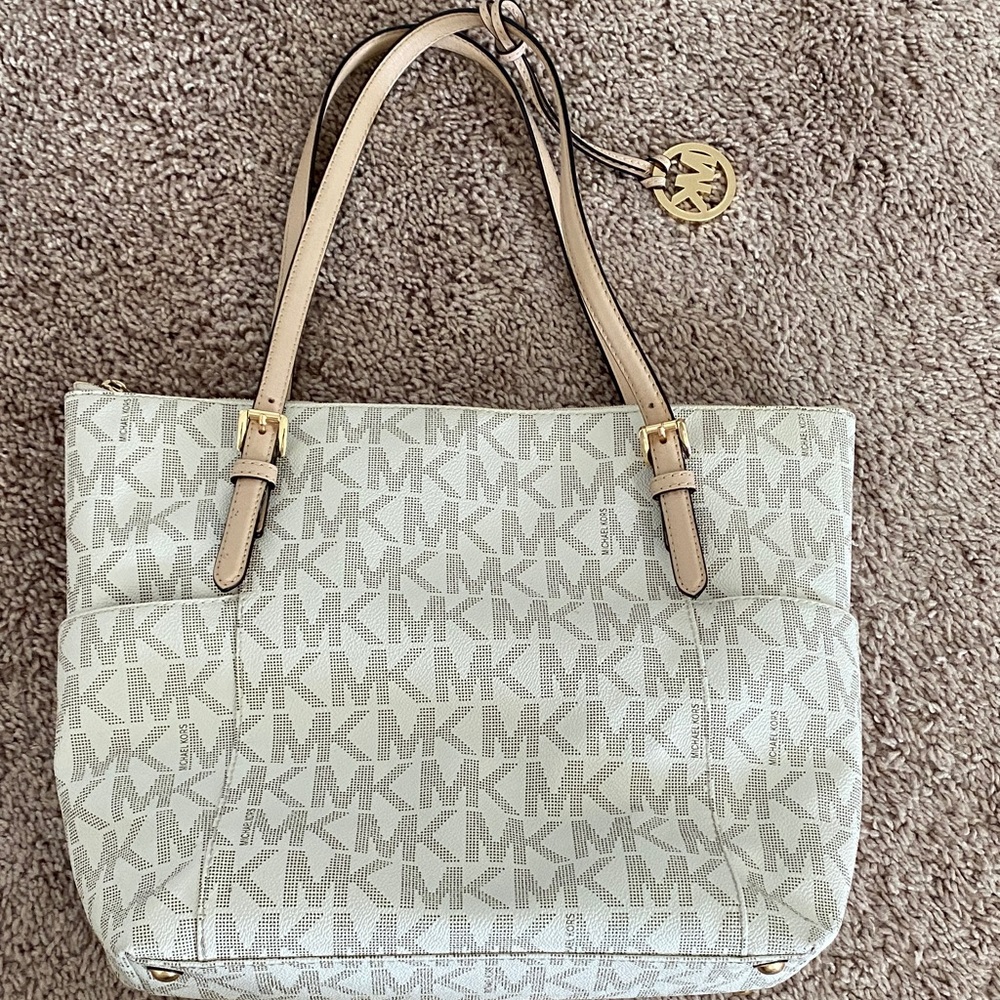 Michael Kors Cream and Tan Logo Tote